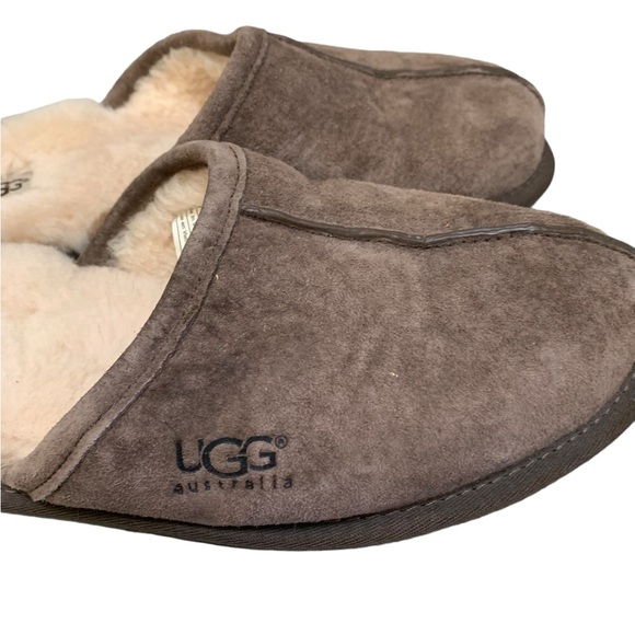 UGG Scuff Slipper Shoes Men's 10 Brown Suede Shearling Lined Comfort Sli… - Picture 6 of 10